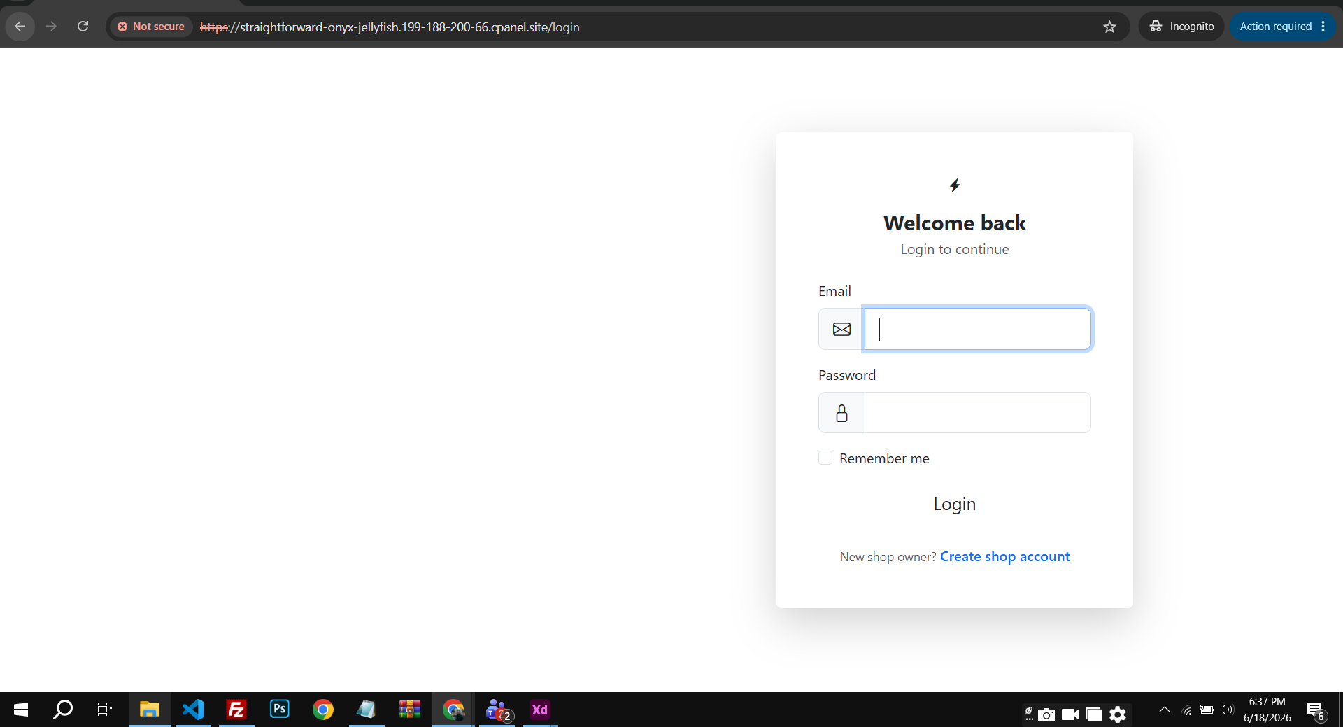 EasyShop login page